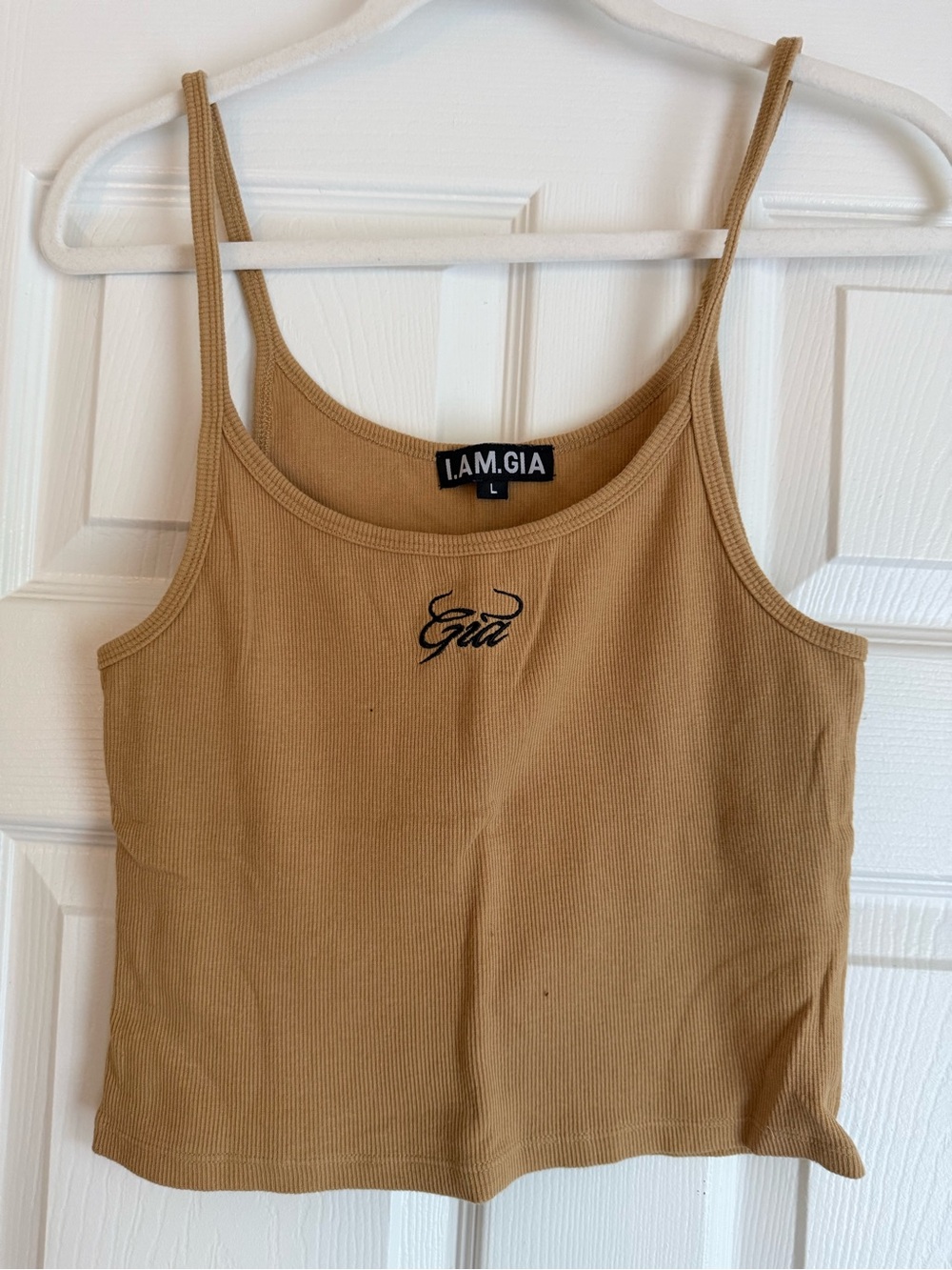 I.AM.GIA Tan Ribbed Slim-Strap Cropped Cami